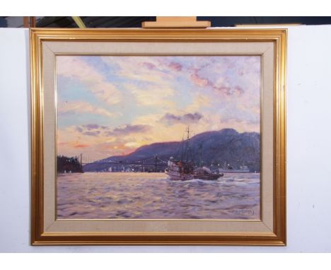  AR George W Bates (born 1930) Seascape at sunset oil on canvas, signed lower right, 60 x 75cm