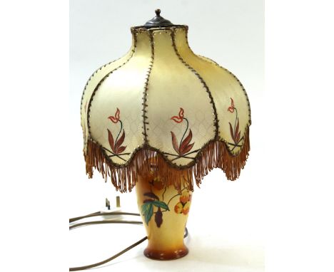 1930s decorative table lamp with fringed celluloid lamp shade, 42cm high 