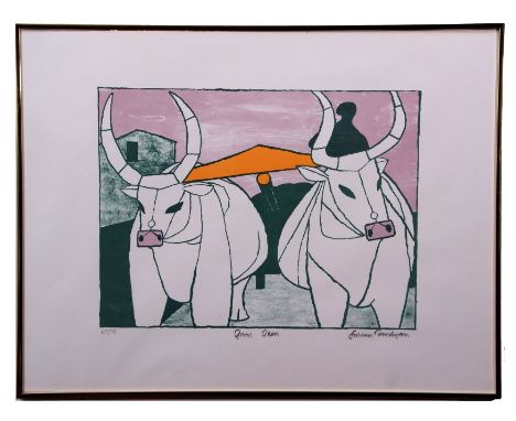 AR Julian Trevelyan, RA, (1910-1988)  "Green Oxen" coloured lithograph, signed, numbered 69/75 and inscribed with title in p