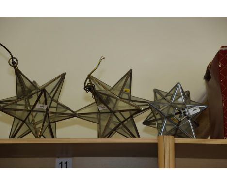 A pair of star-shaped hall lanterns, 14" high, and a similar pendant lamp shade 
