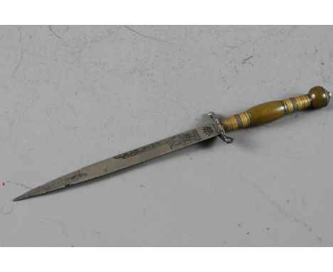 A dagger, blade decorated Art Nouveau motifs and inscribed "High Life", 11" long 
