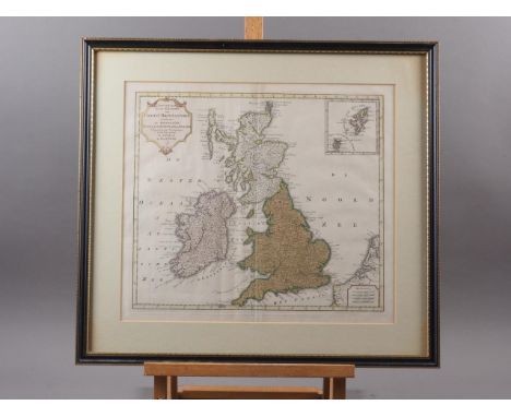 Isaak Tirion: 18th century hand-coloured map "Groot Brittannien", in ebonised and gilt frame, and Richard Blome: a 17th centu