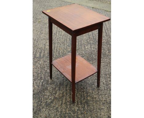 An Edwardian mahogany and satinwood banded two-tier occasional table, on splay supports, 16" wide x 13" deep x 27 1/2" high 