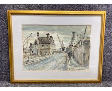 Gilt framed watercolour painting of “the Royal Albert” Dock road North Shields, signed &amp; dated by the artist bottom right