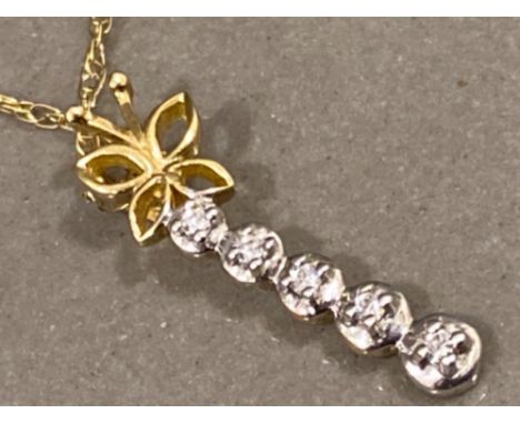 9ct gold diamond set caterpillar pendant &amp; 9ct gold chain, 1.5G gross
