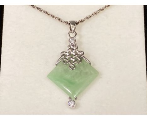 Silver, jade &amp; diamond set pendant &amp; silver chain, 6.6g