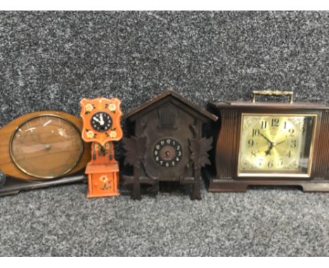 Vintage wooden cuckoo clock reproduction coral clock plus 2 others