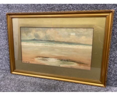 Gilt framed watercolour painting of a coastal scene (local interest) signed bottom left by the artist Thomas Swift Hutton, 53