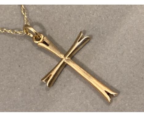 9ct yellow gold cross (crucifix) pendant on 46cm chain - 2.2g