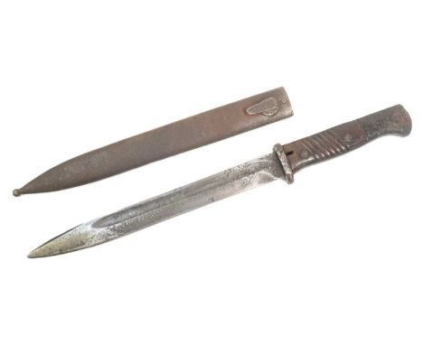 A WWII Second World War Third Reich Nazi German Waffen SS K98 Mauser rifle bayonet. The blade etched 15th Waffen SS Latvian G
