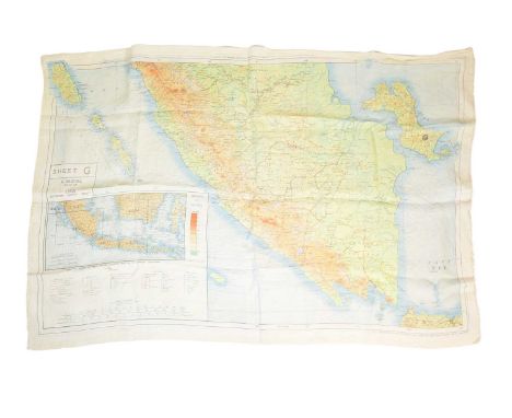A WWII Second World War related silk ' escape ' map. Side G depicting Sumatra (South) and Java (Extreme North West) and side 