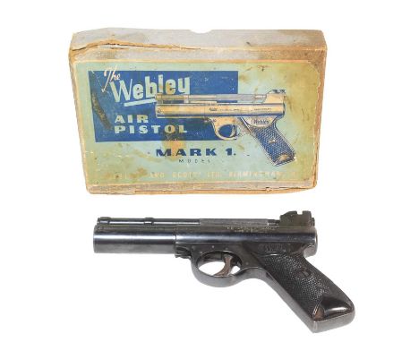 A vintage Webley &amp; Scott .177 Mark I over lever air pistol with Eley Wasp pellets, darts, price list of component parts a