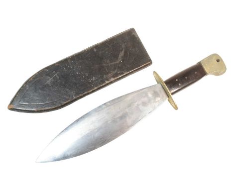 A WWII Second World War British Commando Smatchet Fighting Knife. Heavy alloy pommel, wooden slab grip with x4 rivets, oval g