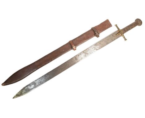 An early 20th Century North African ( Sudanese ) Mahdi Kaskara sword. Leather bound grip with a cruciform hilt and a double e