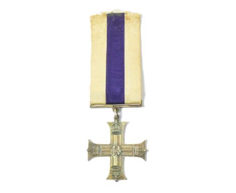 WWI Military Cross - original First World War George V Military Cross medal. Complete with original purple and white striped 