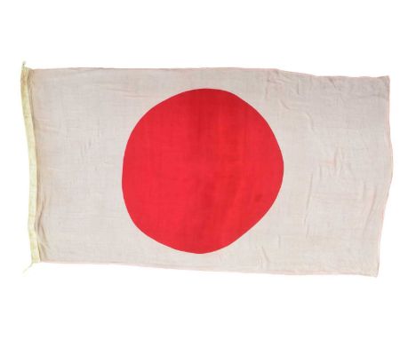 A large believed WWII Second World War era Imperial Japanese Army flag with printed Japanese symbols on the seam. Measures ap