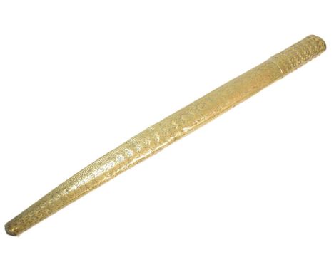 A South Eastern European / Balkan Yataghan sword wooden scabbard with a pressed metal exterior decorated with etched scrollin