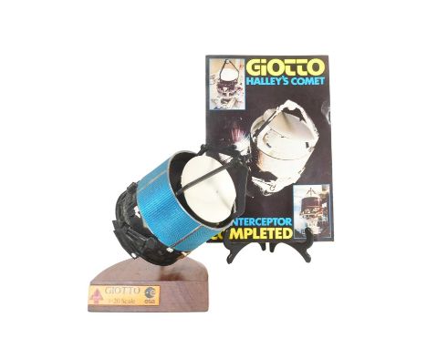 Space Exploration - Giotto - Halley's Comet - vintage c1986 pewter model of the spacecraft by Mark Models. Cylindrical form, 
