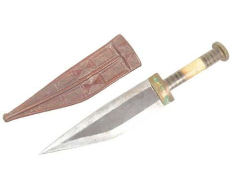 An early 20th Century East African ( Ethiopia ) Afar / Dankakil People tribal dagger / jile. Stacked hilt with a horn middle 