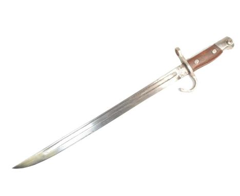 A WWII Second War Imperial Japanese Army Arisaka Type 30 rifle bayonet. Hooked pommel with press stud, wooden grip secured to
