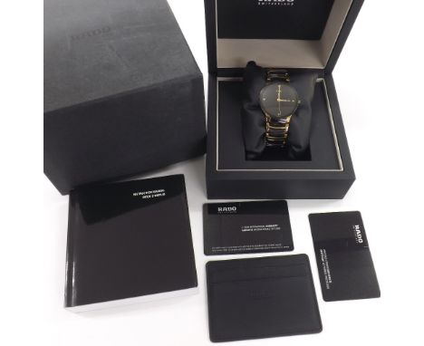 Rado Centrix gentleman's bracelet watch, gold plated and black ceramic, quartz, 38mm (C9WN7W) - *Rado box with outer cardboar