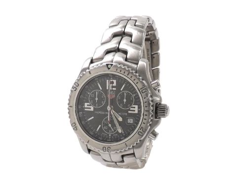Tag Heuer Link chronograph stainless steel gentleman's bracelet watch, ref. CT1111, black dial, quartz, 44mm (UGF8B2) - Condi