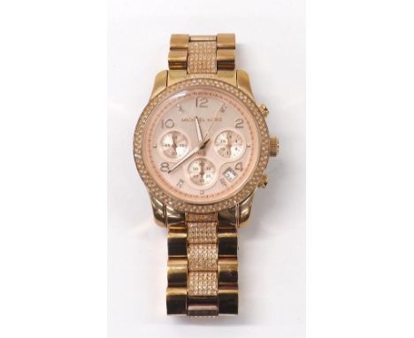 Michael Kors Runway rose gold plated stone set chronograph bracelet watch, ref. MK-5827, quartz, 38mm (UG8Y7E) - Condition Re