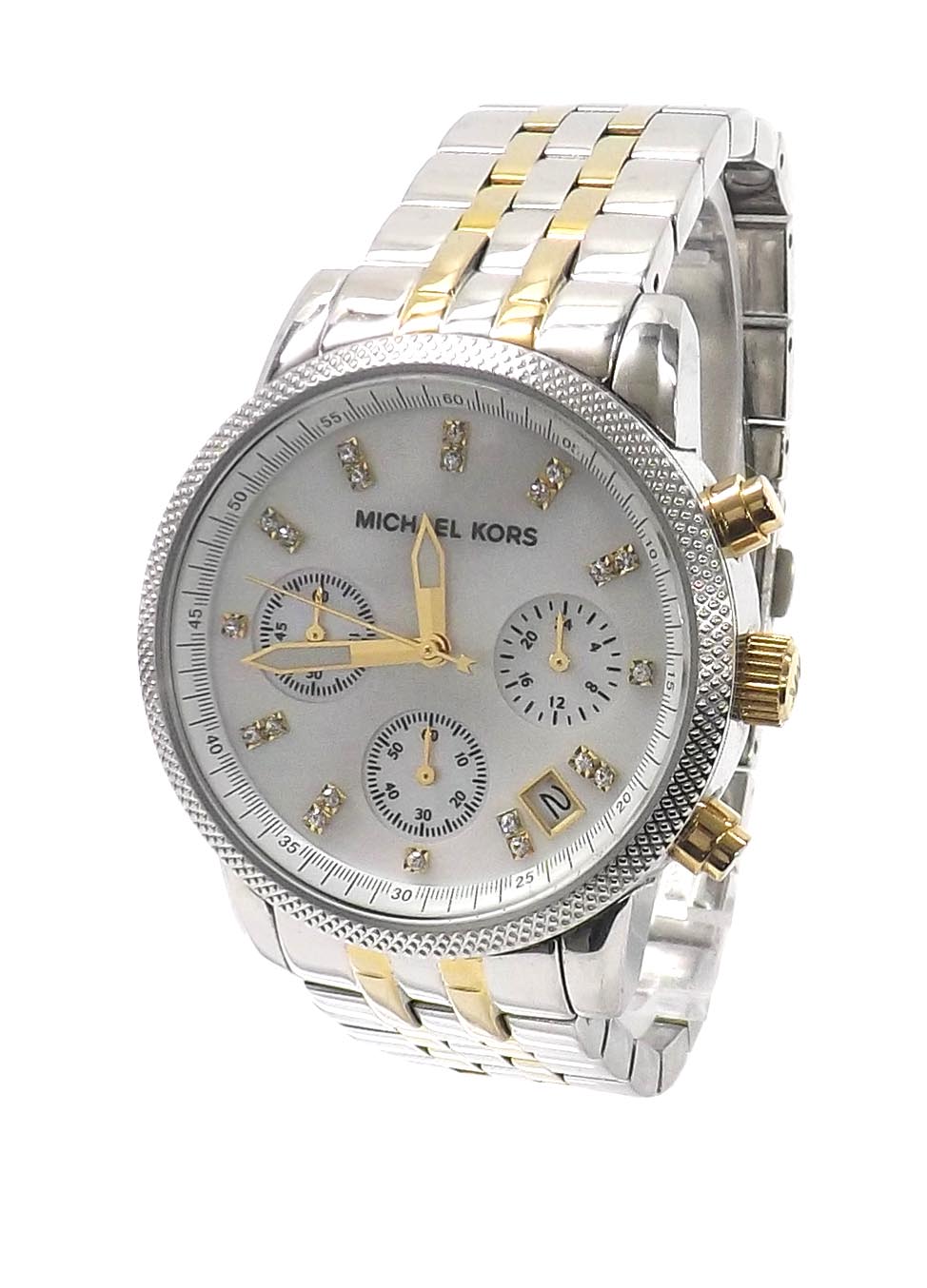 Michael Kors Ritz Bicolour Chronograph Lady S Bracelet Watch Ref Mk5057 Mother Of Pearl Quart