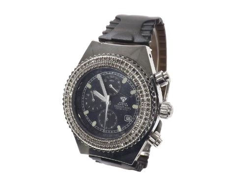 Aqua Master stainless steel diamond set chronograph gentleman's wristwatch, quartz, rubber band, 41mm (3XX62A) - Condition Re