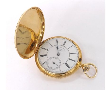 Good 18ct lever hunter pocket watch, Chester 1870, the three-quarter plate movement signed Thos Russell & Son, 7 Thames Inn, 