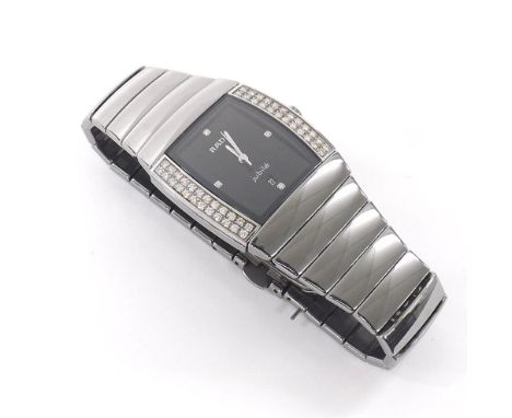 Rado Sintra Jubile gentleman's bracelet watch, ref. 152.0577.3, the black dial with diamond dot quarter markers, diamond set 