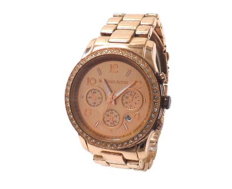 Michael Kors Runway chronograph gold plated bracelet watch, ref. MK-5076, quartz, 38mm (COEQA6) (chronograph at fault) - Cond