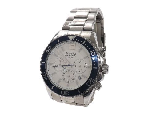 Accurist WR100M chronograph stainless steel gentleman's bracelet watch, quartz, 47mm (M0BWB6) - Condition Report: - Movement 