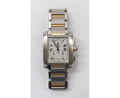 Cartier Tank Francais Chronoflex stainless steel and gold gentleman's bracelet watch, ref. 2303, serial no. BB21722, the silv