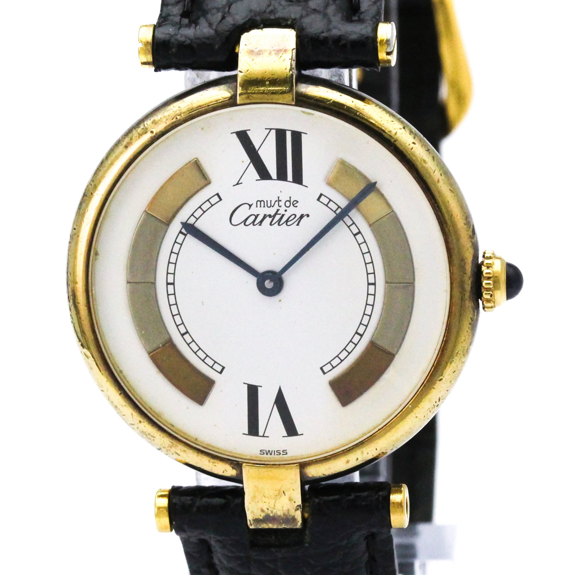 CARTIER Must Vendome Gold Plated Leather Quartz Unisex Watch 590003