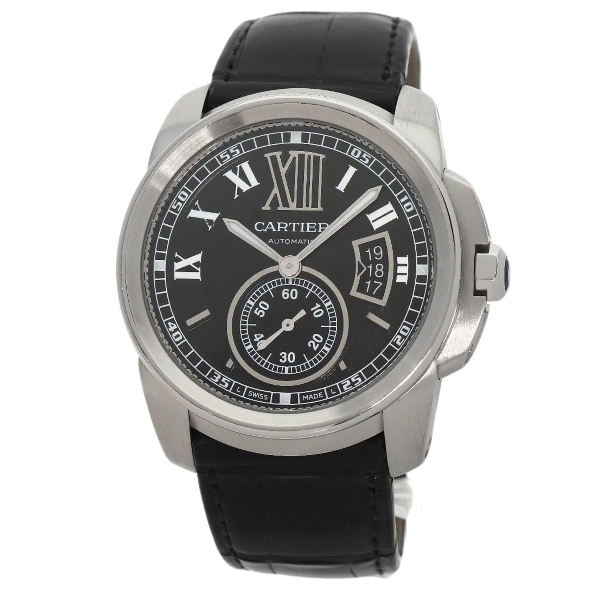 Cartier W7100014 Calibre de Watch Stainless Steel Leather Men\'s