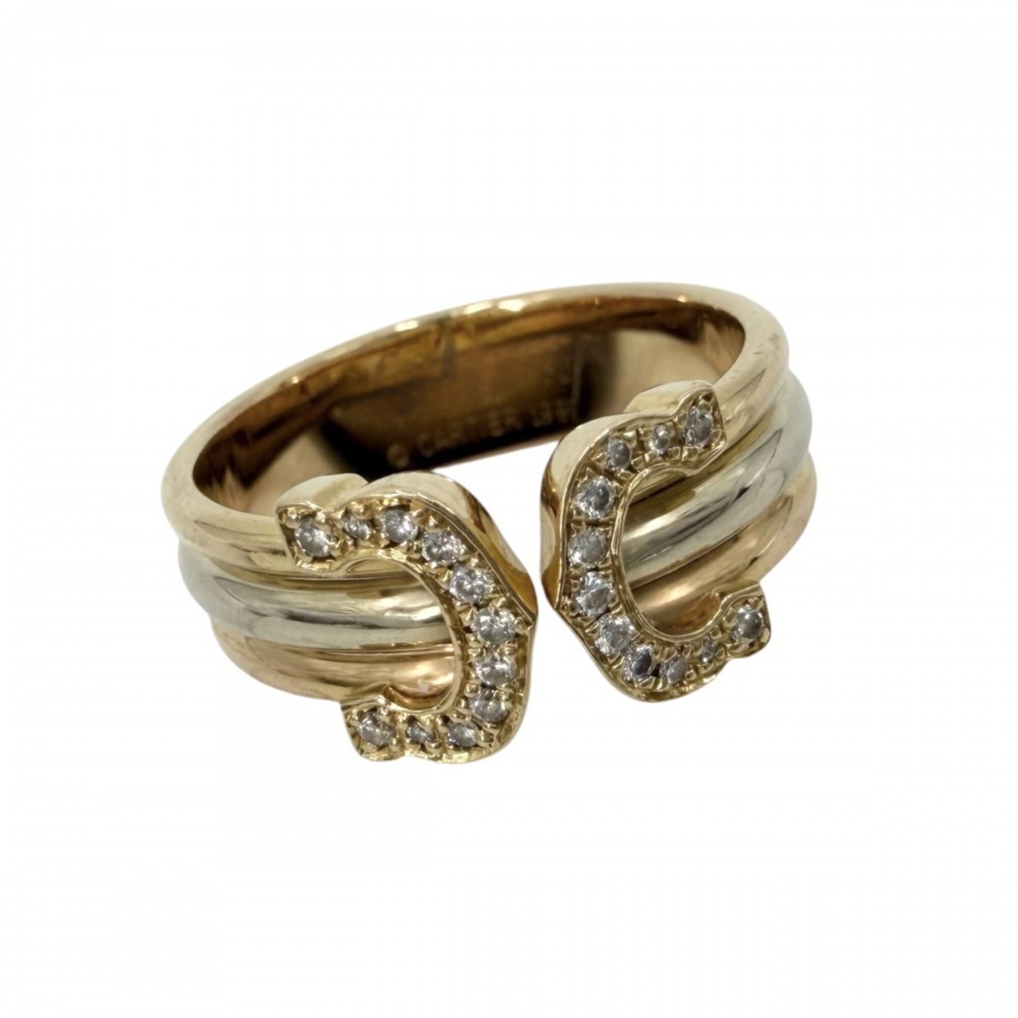 Cartier Men\'s Double C (2C) Three-Color Ring, 18K Yellow Gold, White Pink Au750, Size 50, Cartier,