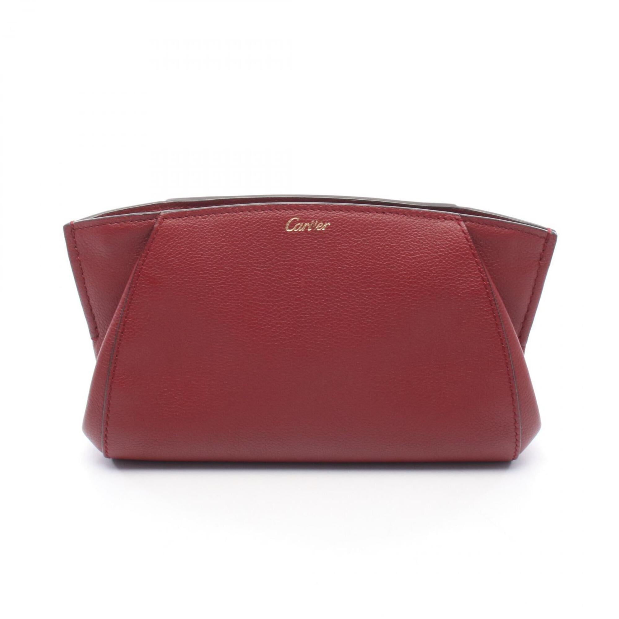 Cartier C de Second Bag Clutch Handbag Leather Women\'s Bordeaux