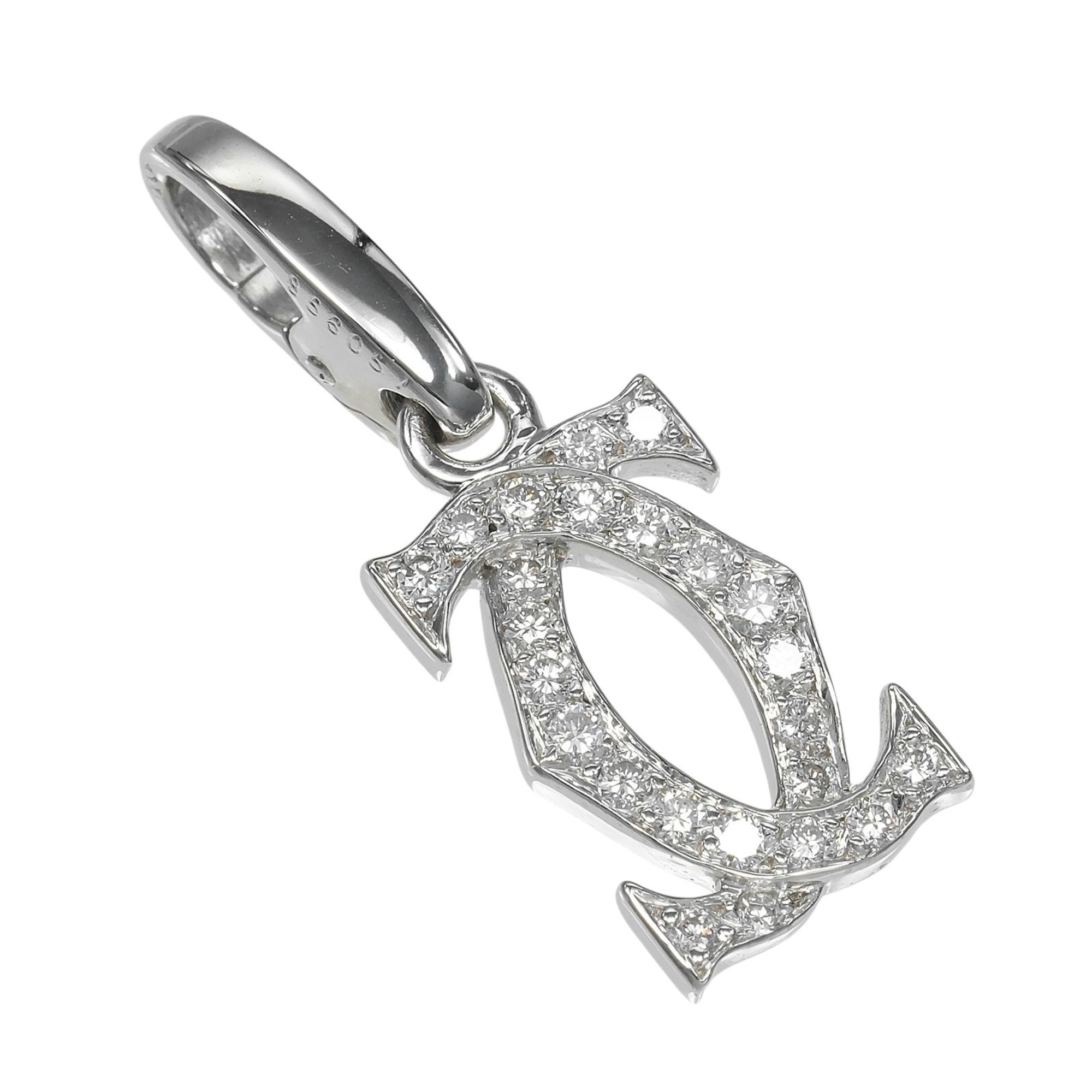 Cartier 2C Charm Pendant Top, 18K White Gold, Diamond, Approx. 2.12g CARTIER