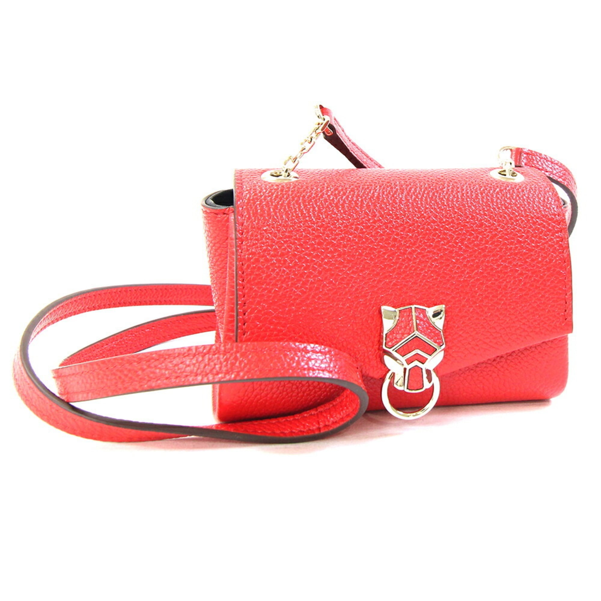 Cartier Panthère de Shoulder Bag L3002142 Red Leather Small Chain Pochette Women\'s