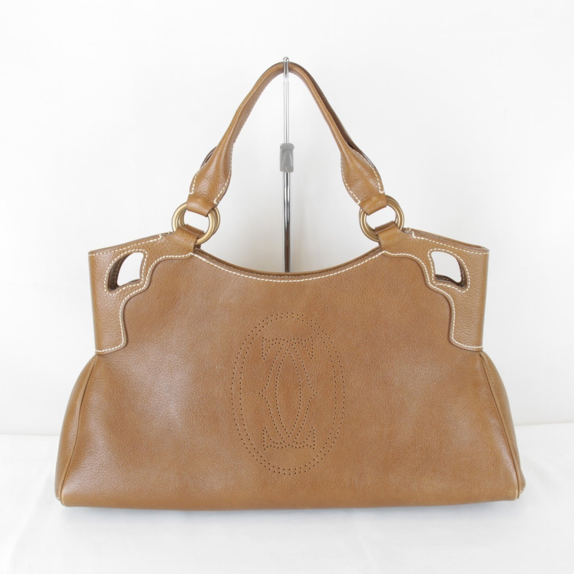 CARTIER Cartier Marcello Perforated Leather Handbag, Camel, Women\'s