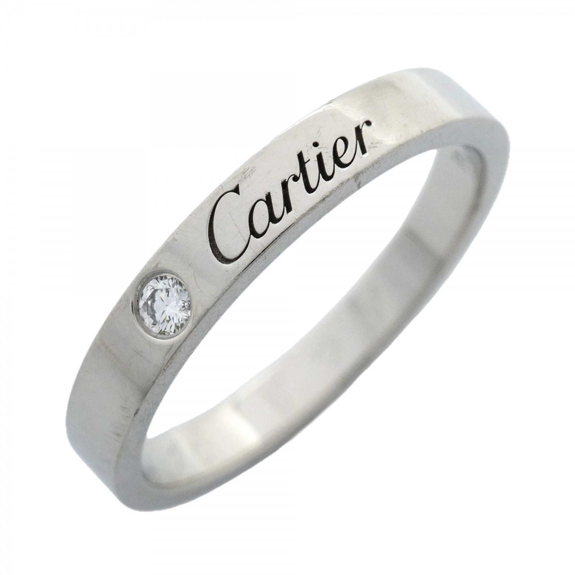Cartier C de Engraved Ring, 1PD (Pt950) Platinum Diamond, Size #58, Men\'s