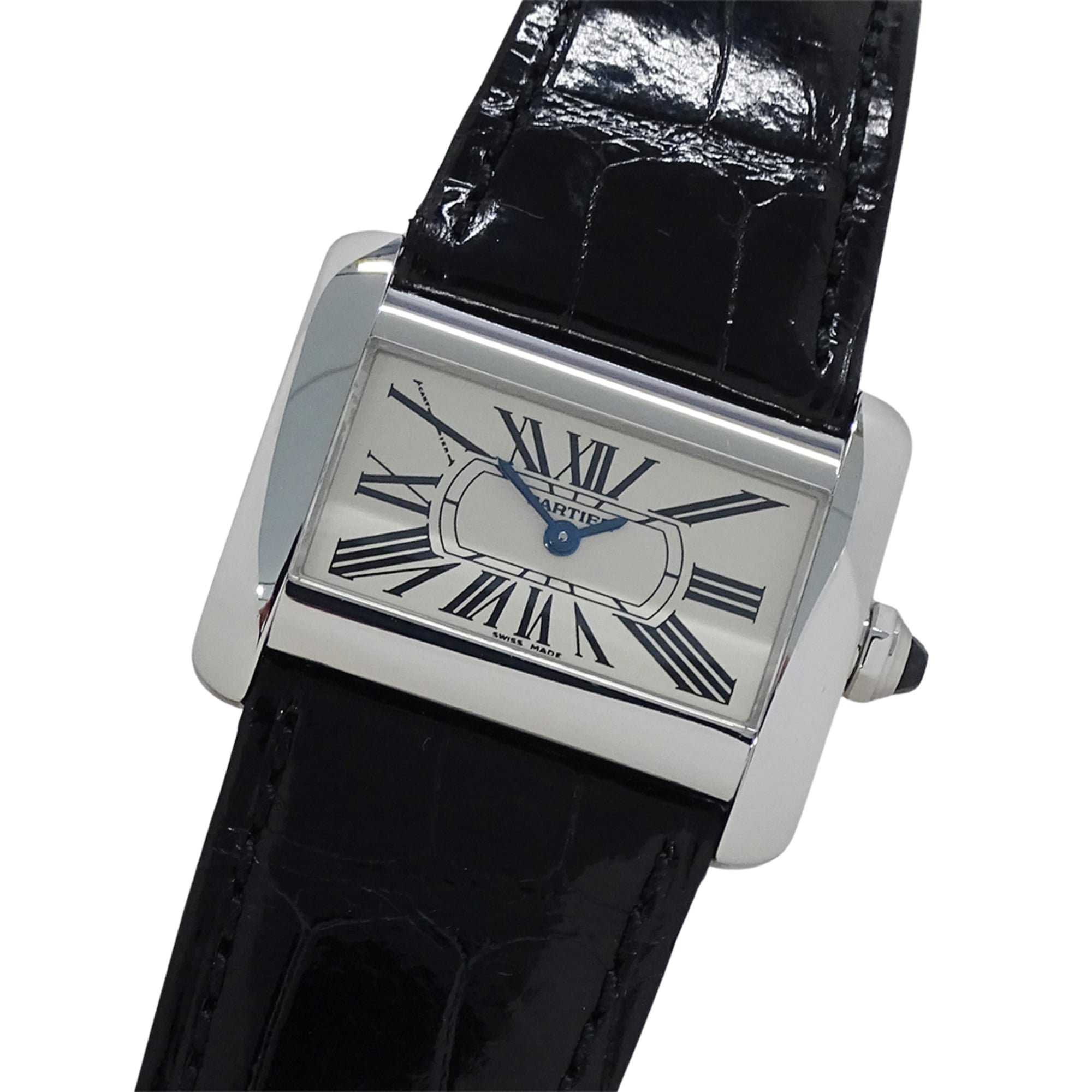 Cartier women\'s watch, Tank Divan Mini, quartz, stainless steel strap, leather W6300255, square sha