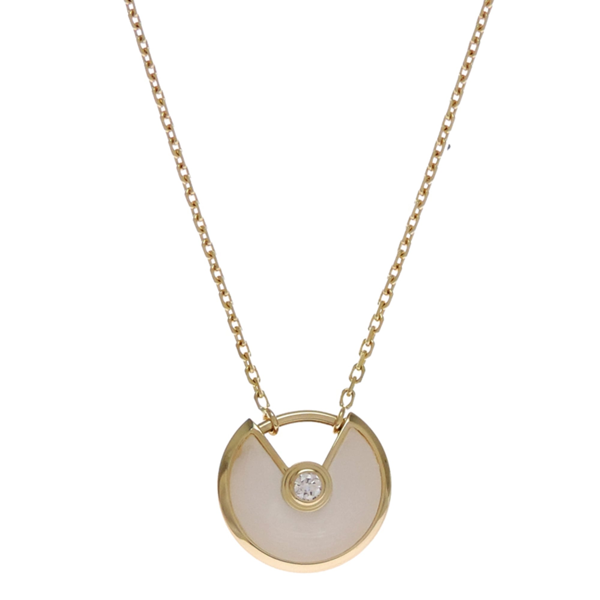 Cartier Amulette de XS Mother-of-Pearl 1P Diamond Women\'s Necklace B3047100 750 Yellow Gold White