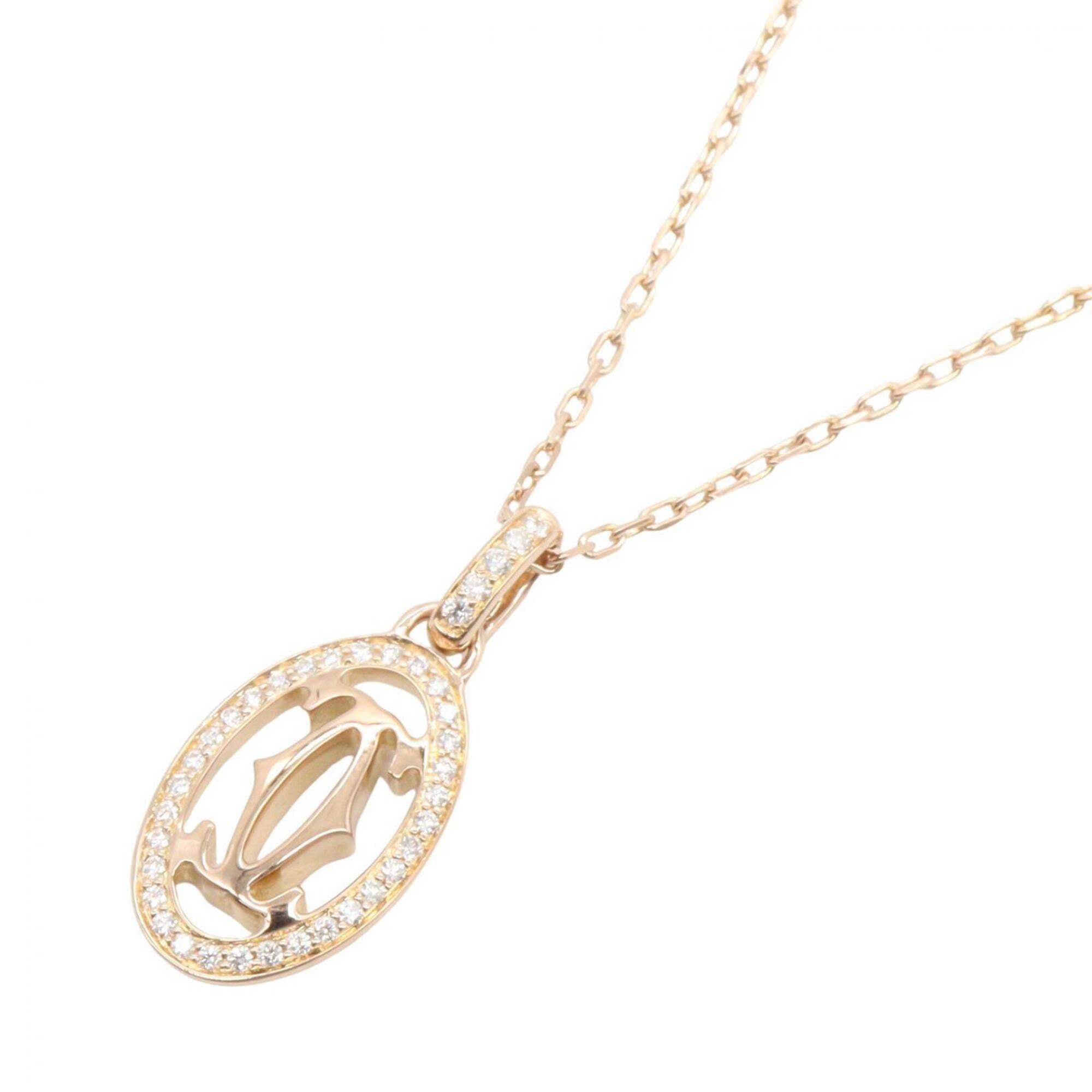 Cartier Double C Diamond Necklace, 18K Pink Gold (PG), Women\'s, Tone, Clear Tone