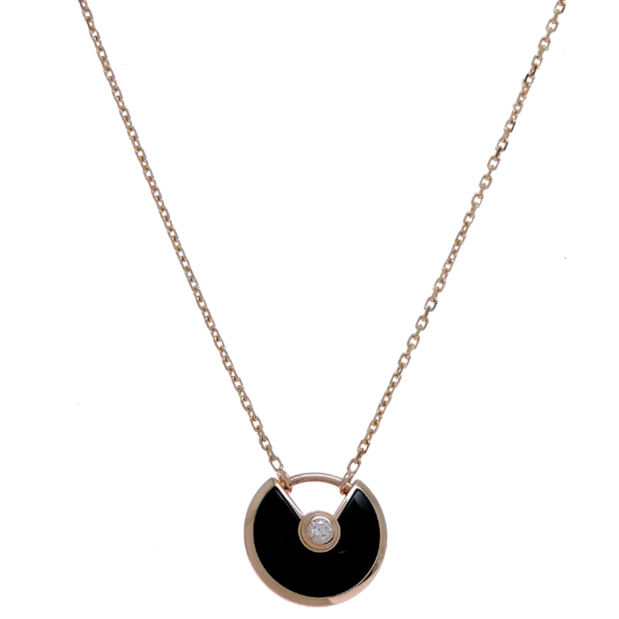 Cartier Amulette de XS Onyx 1P Diamond Women\'s Necklace B3047200 750 Pink Gold Black