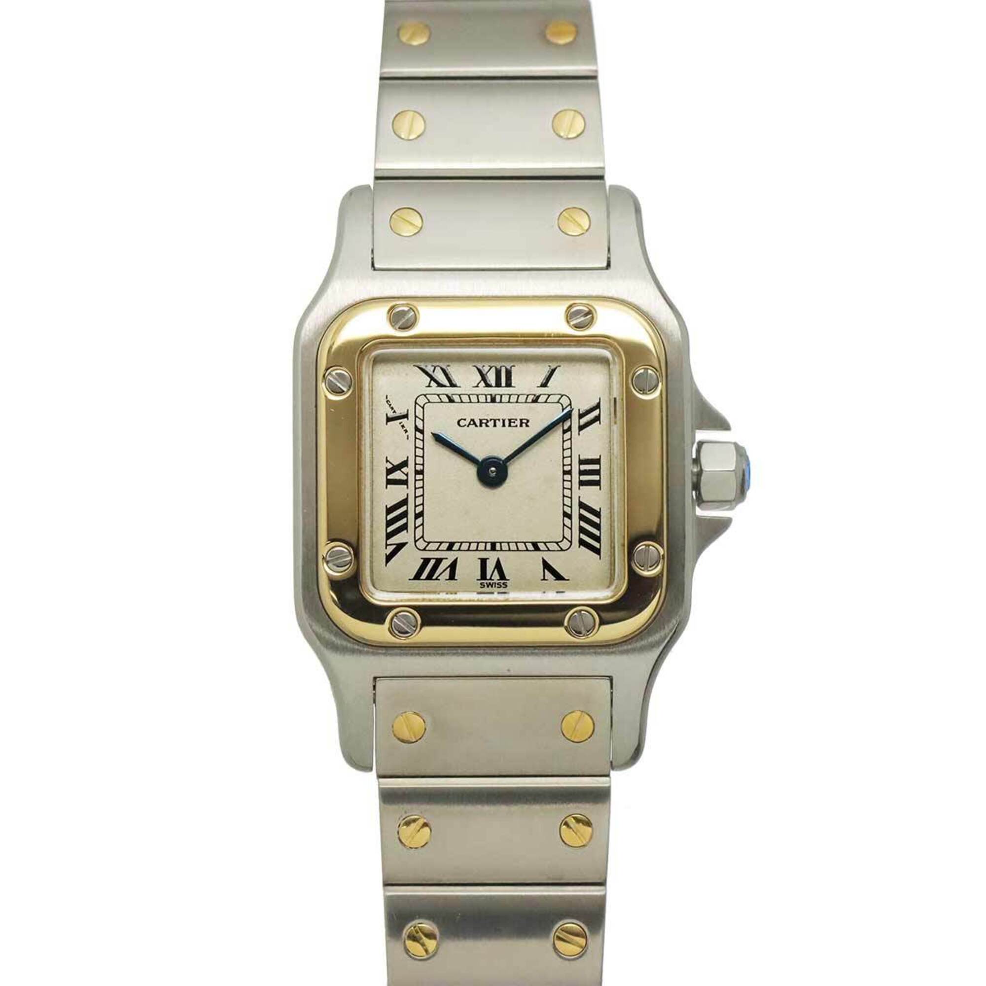 Cartier Santos Galbee SM W20012C4 Two-Tone Ladies\' Watch, Ivory & 18K Yellow Gold, Quartz Watch