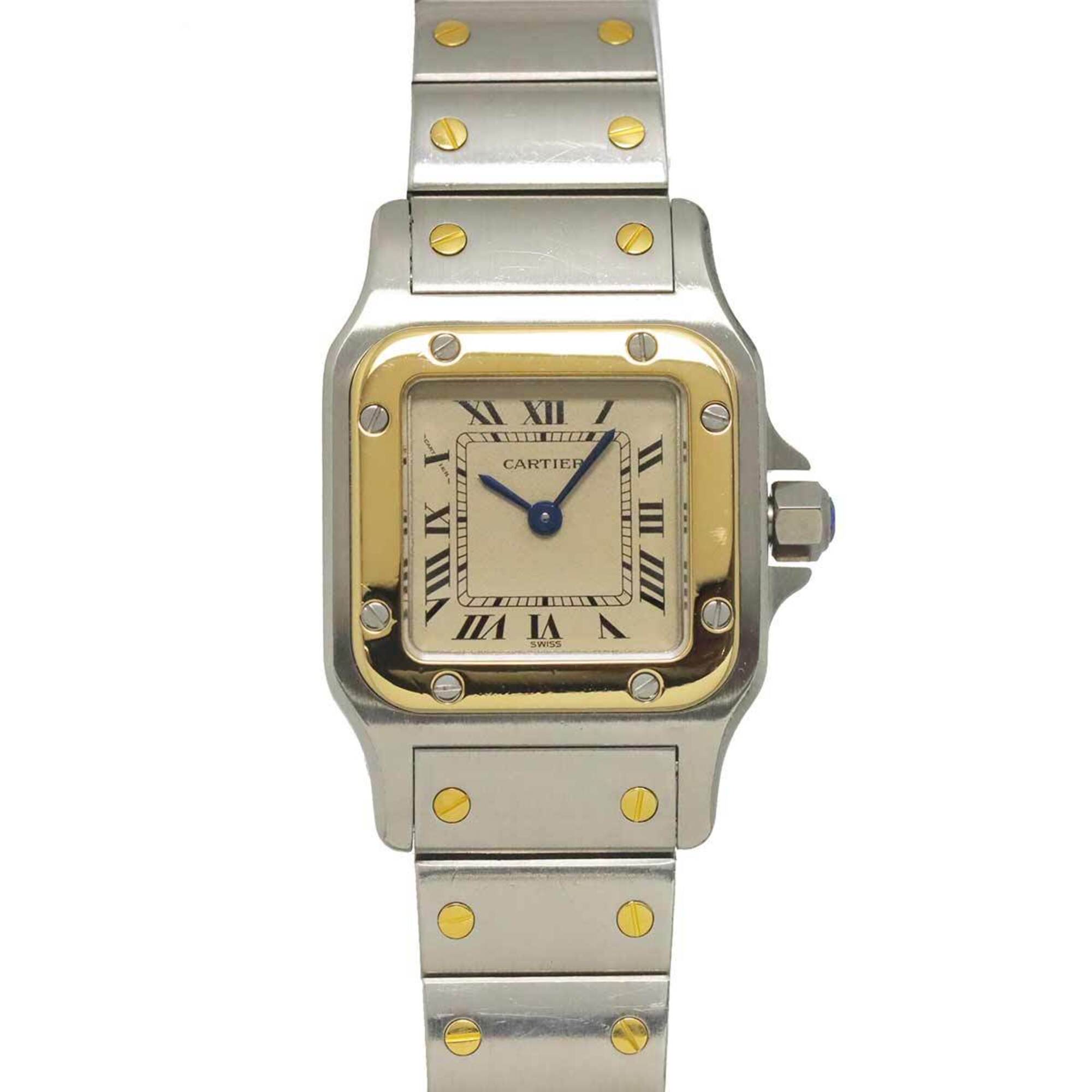 Cartier Santos Galbee SM W20012C4 Two-Tone Ladies\' Watch, Ivory & 18K Yellow Gold, Quartz Watch