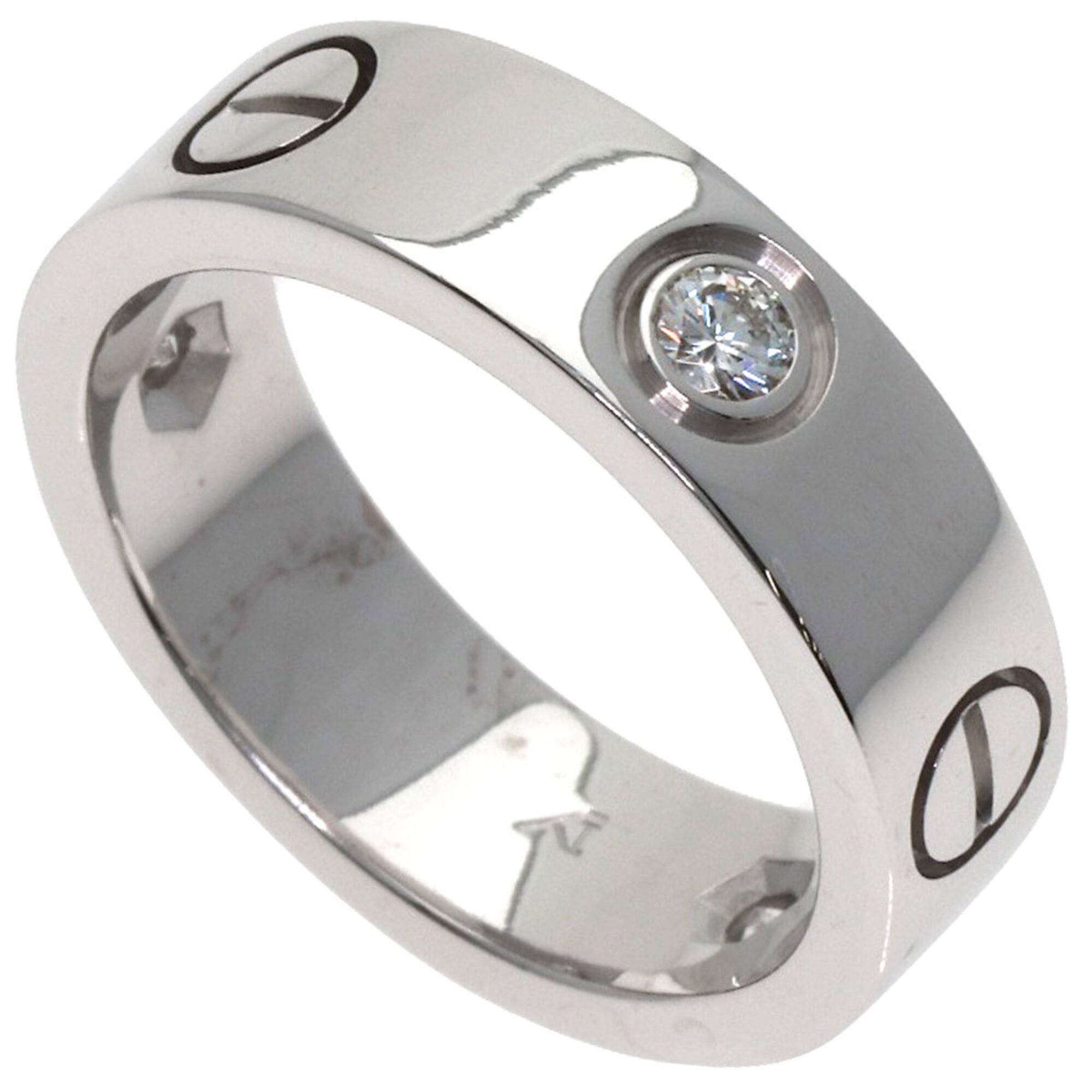 Cartier Love Ring Half Diamond #51 18K White Gold Women\'s CARTIER