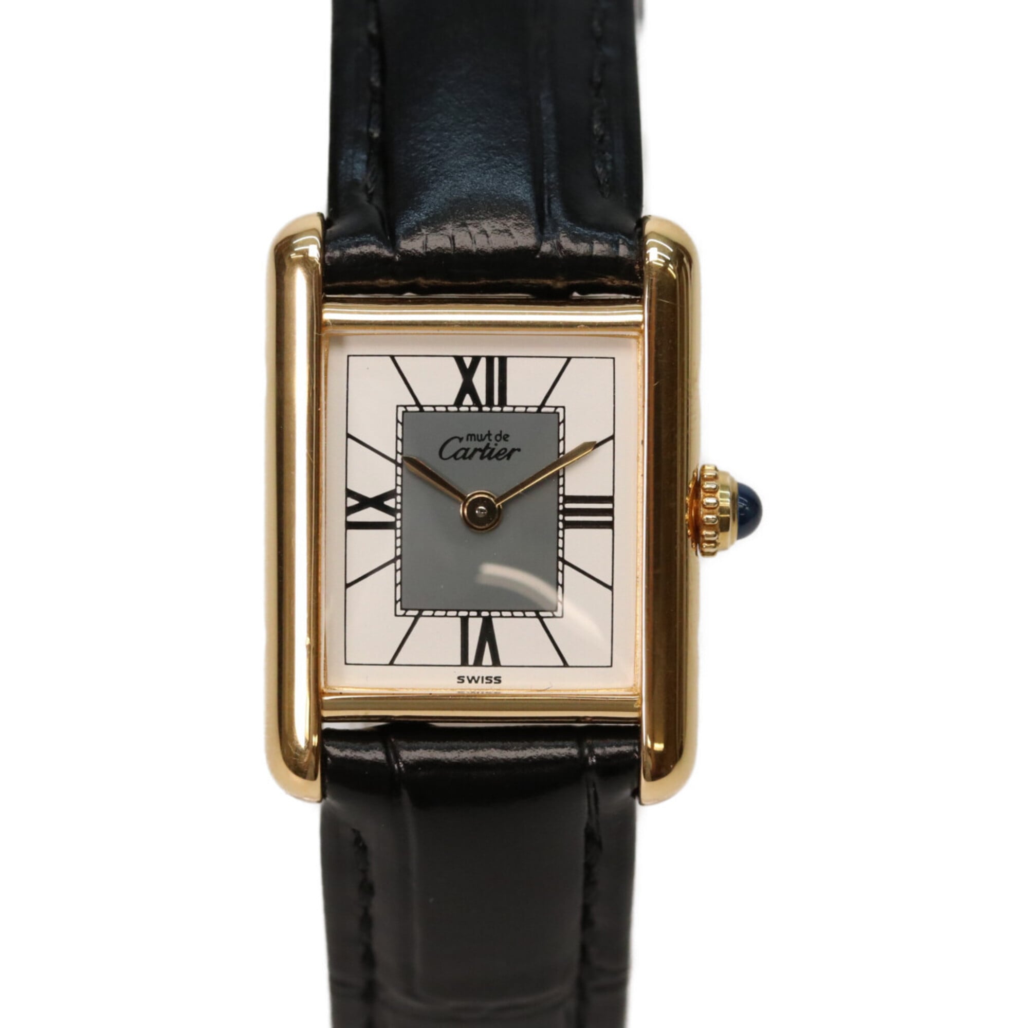 Cartier 925 Must Tank Vermeil SM Quartz Leather Watch, Ivory, Women\'s